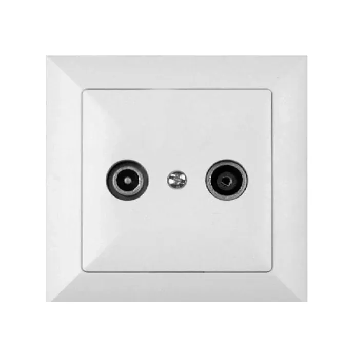 Priza R-TV intermediara Perla GAP-P/P 14Db, rama inclusa, alb buc