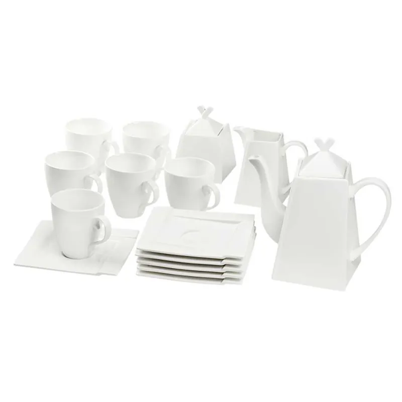 Set servire cafea 17 piese, portelan, alb, Kubiko