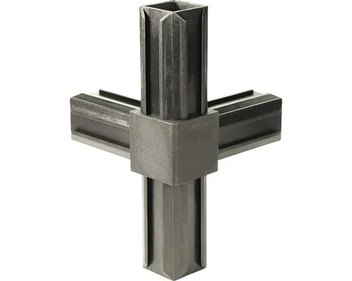 Conector țeavă pătrată tip „X” Alberts XD 20x20 mm, unghi 90°, plastic negru buc