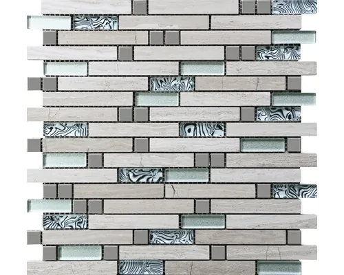 Mozaic sticlă, lemn și piatră MIRAVA bej-alb 29,8x30 cm buc