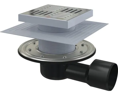 Sifon polipropilenă terasă Komfort by Alca APV3444 grătar oțel inoxidabil 105x105 mm ieșire orizontală Ø 50/75 mm buc