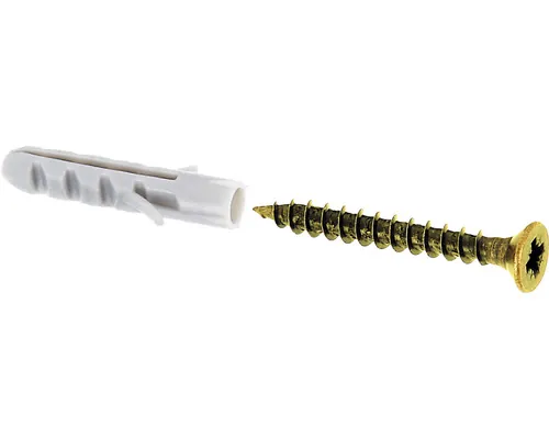 Dibluri plastic cu șurub Alberts 4x20 mm, oțel alămit, 10 bucăți pac