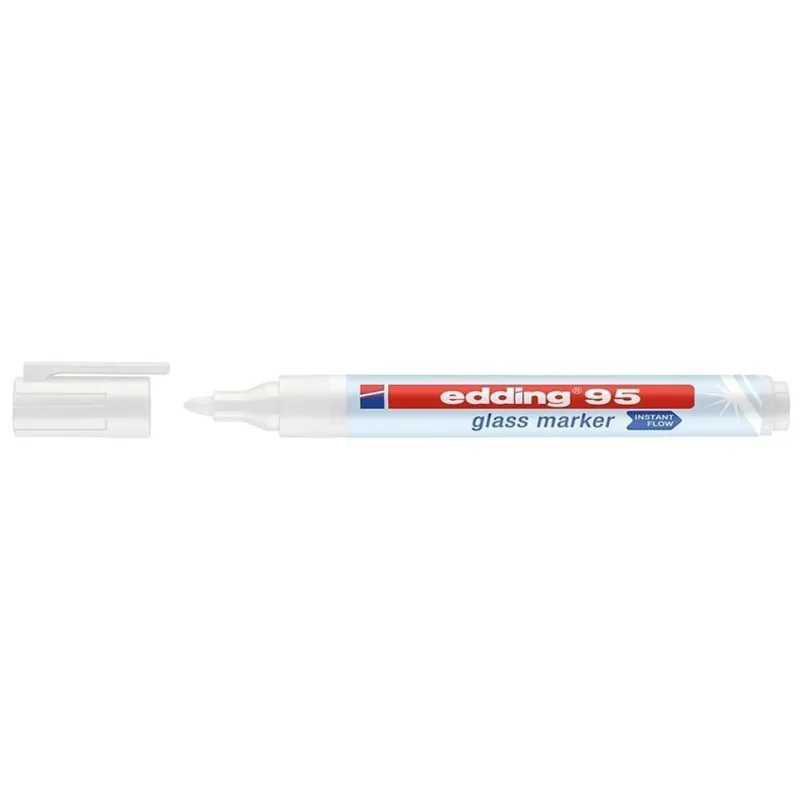 Marker Edding 95, pentru tabla de sticla, varf 2-3 mm, alb