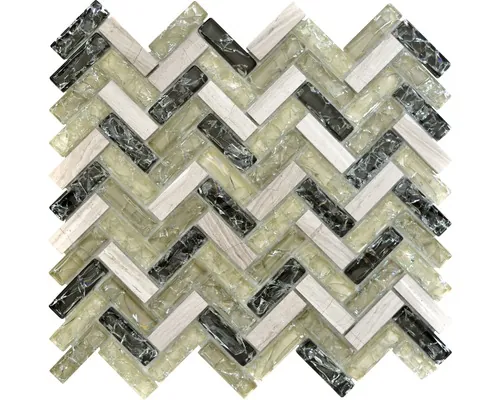 Mozaic sticlă-piatră naturală XIC HB1552 Fishbone gri-verde 26,3x29,3 cm buc