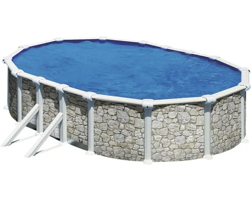 Piscină Solo cu perete din oțel, imitație aspect de piatră 610 x 375 cm, înălțime 120 cm buc