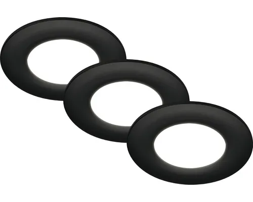 Set spoturi LED încastrate Briloner Slank 350 lumeni 4000K Ø86 mm, IP65, negru, 3 bucăți pac