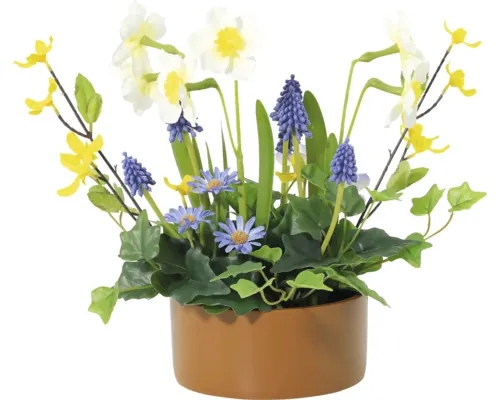 Aranjament plante artificiale Lafiora în ghiveci H 28 cm lila/ galben buc