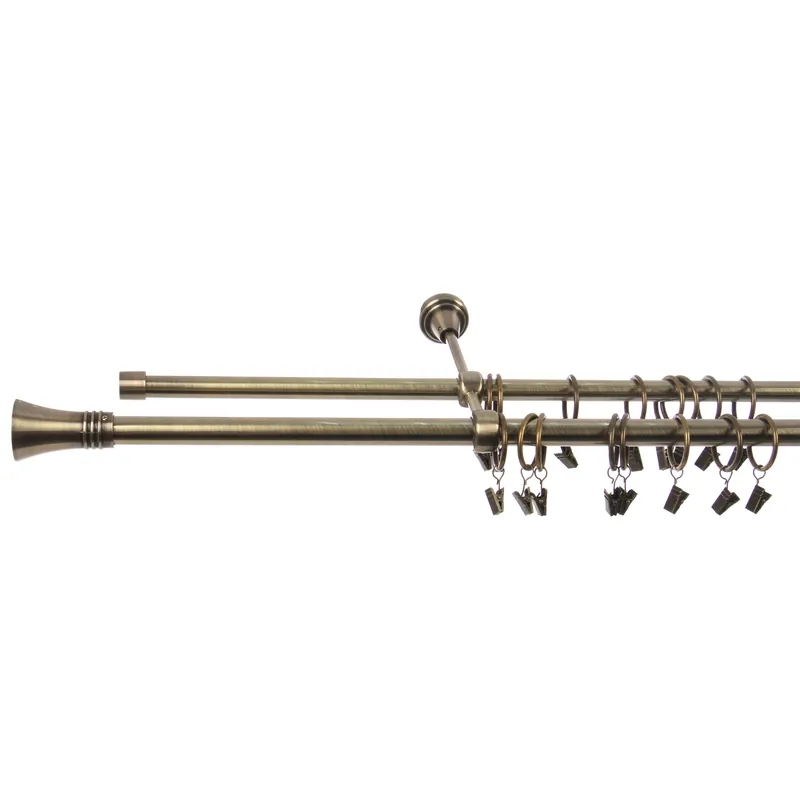 Galerie dubla metal, DE-SJ86A, alama antic, 19 + 16 mm / 160 cm, accesorii incluse set