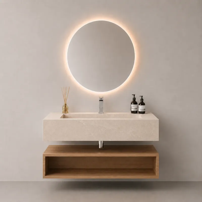 LAVOAR DIN CERAMICA SADDLE CALIZA, 110X47X20 CM