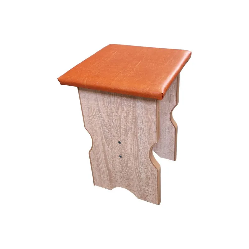Taburet dining, 32x32x46 cm, tapitat piele ecologica, culoare maro/sonoma, pal 18 mm