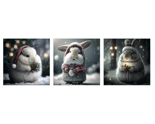 Set 3 tablouri canvas The Wall Rabbits Wintertime, 3x 25x25 cm buc
