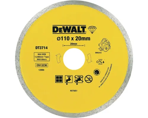 Disc diamantat DeWalt DT3714-QZ 110x20mm pentru ceramică, margine continuă buc