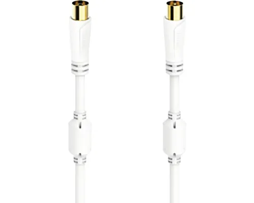 Prelungitor cablu coaxial Hama 7,5m 100dB alb, incl. mufe TV aurite (mamă/tată) buc