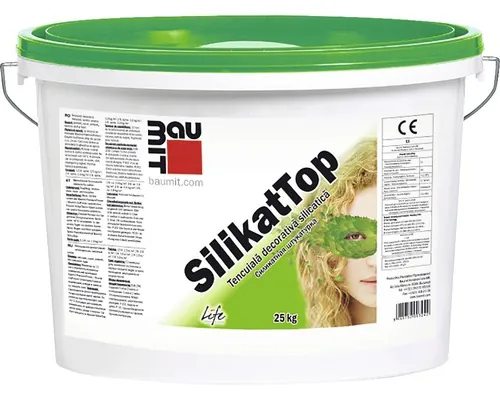 Tencuială decorativă silicatică Baumit SilikatTop albă pentru exterior 25 kg decor scoarță de copac buc