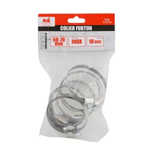 Set 10 coliere inox pentru furtun 50-70 mm Evotools PRO 10buc