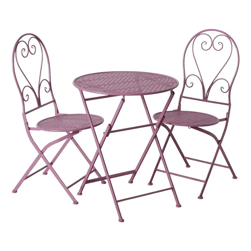 Set mobilier terasa Andreea, masa si 2 scaune: masuta 60x70 cm, scaun 40x49 /94cm, roz, metal