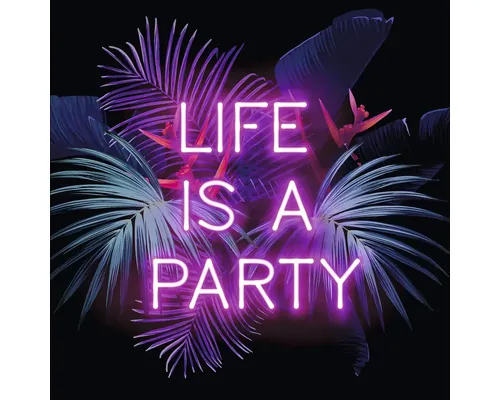 Tablou sticlă Pure Living Neon Life Is A Party 20x20 cm buc