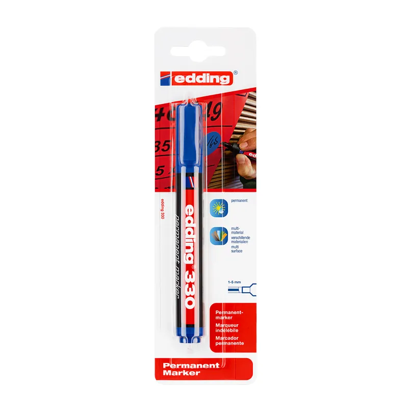 Marker permanent, Edding, 330, varf retezat, 1-5 mm, albastru