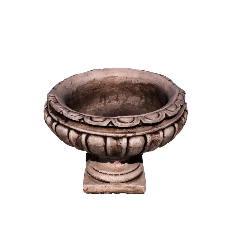 Jardiniera din beton Atena 0448, exterior, model cupa, rotunda, bej patinat, 48 x 39 cm buc