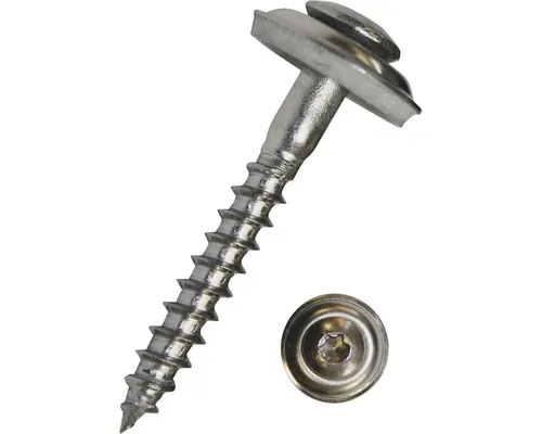 Șuruburi pentru tablă cu cap semibombat Torx și șaibă cauciuc EPDM Dresselhaus 4,5x25 mm oțel inox A2, 100 bucăți pac