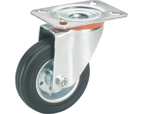 Roată pivotantă metalică & cauciuc plin Tarrox Ø100mm, placă fixare 105x80 mm, cu rulment buc