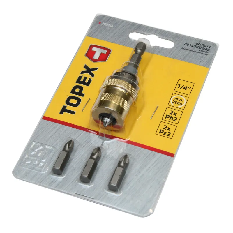 Set adaptor si biti pentru mandrina Topex, 1/4", 60 mm