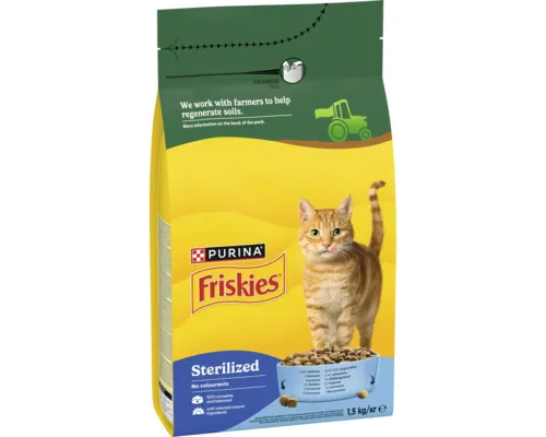 Hrană uscată pentru pisici PURINA Friskies Sterilized cu somon, ton și legume 1,5 kg buc