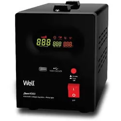 Stabilizator automat de tensiune cu releu si usb 1000VA negru well