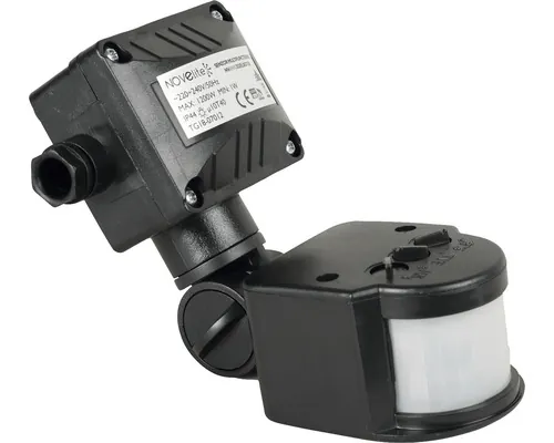 Senzor de mișcare Novelite 180° 1200W, cu braț, pentru exterior IP44, negru buc