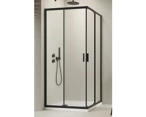 Cabină de duș dreptunghiulară cu cădiță Radaway Alienta Black D, sifon, 80x100 cm, sticlă transparentă, profil negru pac