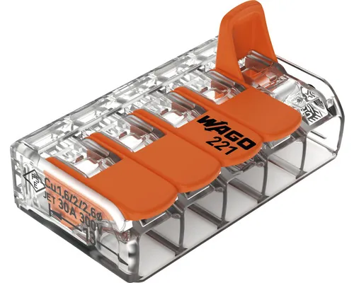 Cleme legături rapide cabluri Wago 5x max. 6 mm², pachet 6 bucăți (gama 221) pac