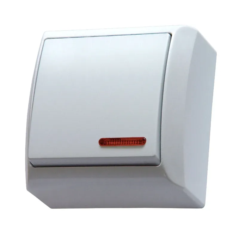 Intrerupator simplu cu indicator luminos Ospel Bis LN-1BS, aparent, rama inclusa, alb buc