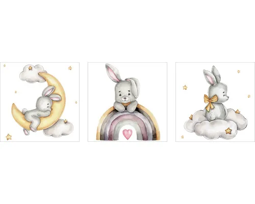 Set 3 tablouri canvas The Wall Rabbit, 3x 25x25 cm buc