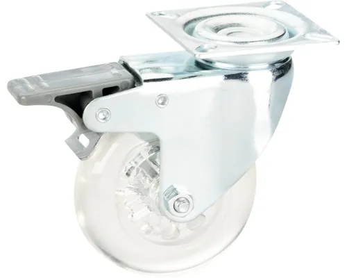 Roată pivotantă poliuretan Tarrox Ø75mm, placă fixare 60x60 mm, cu rulment & frână buc