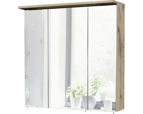 Dulap baie cu oglindă Profil16 70x72 cm PAL stejar natur 3 uşi iluminare LED buc