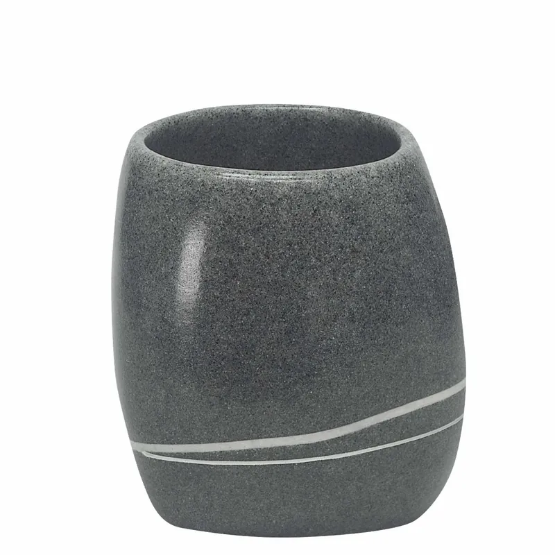 Pahar baie pentru igiena personala, Kleine Wolke Stones 34164, polirasina, finisaj piatra, negru, 2 x 12.8 cm buc