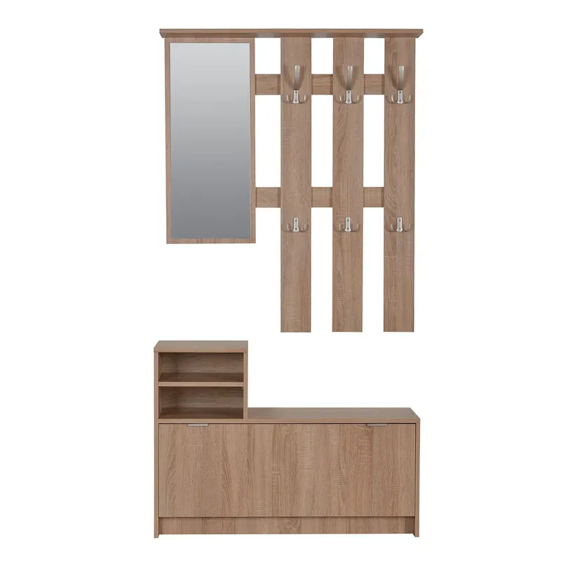 Cuier hol Ravenna cu 15 agatatori, oglinda si pantofar, stejar sonoma, 100 x 29 x 191.5 cm, 1C buc