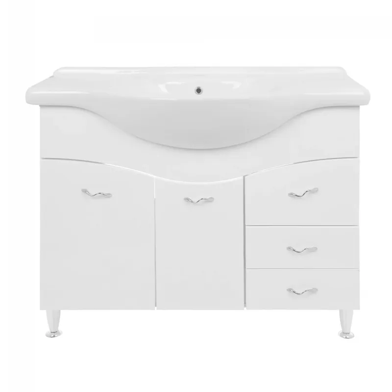 Masca baie + lavoar Savini Due Rimini 979, cu sertare si usi, alb, pe pardoseala, PAL + MDF, 105 x 50.5 x 86 cm buc