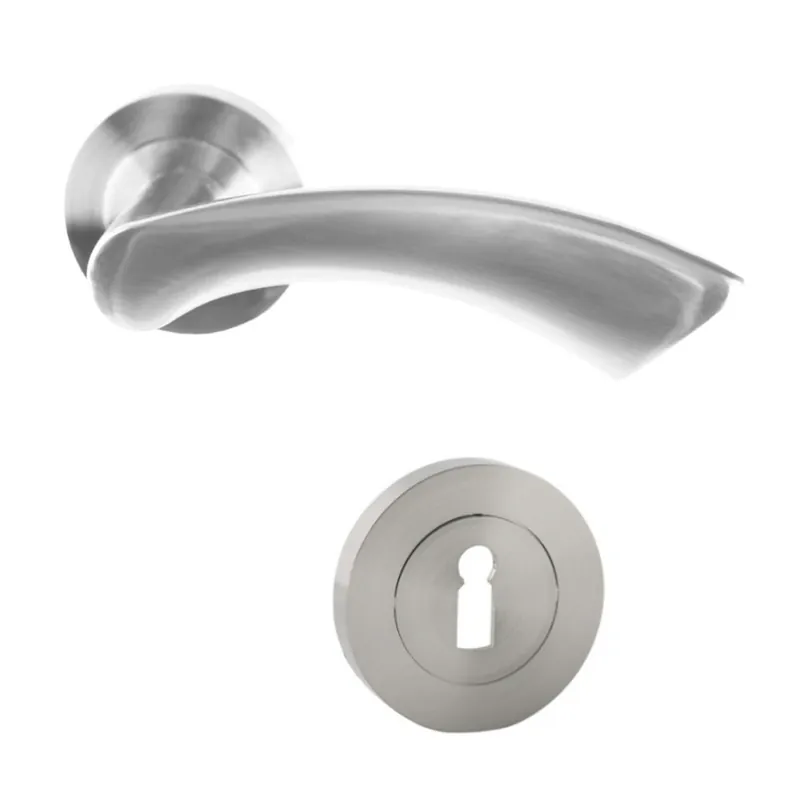 Maner cu rozeta rotunda pentru usa lemn, Antalya Gato BB(K) RR55SN, zamac, satin nichel, 140 x 55 mm buc