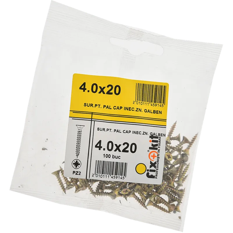 Set holsuruburi, cap inecat, otel zincat galben, 4 x 20 mm, 100 bucati 100buc