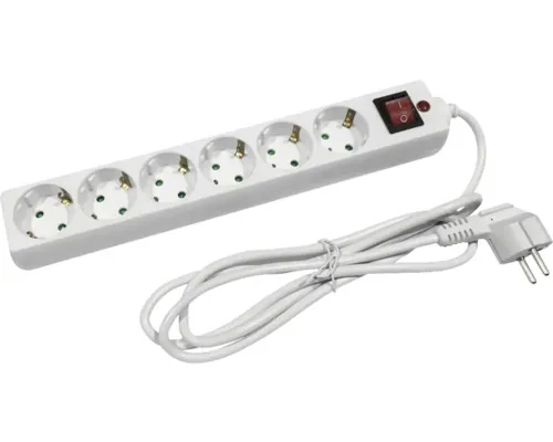 Prelungitor electric Entac 6 prize 1,8m 3680W alb, cu întrerupător, cu protecție la supratensiune buc