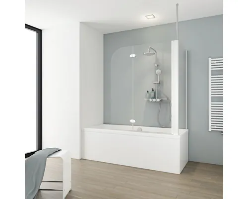 Paravan cadă Schulte 114,5x140 cm, 2 elemente, cu perete lateral, sticlă clară, profil alb buc