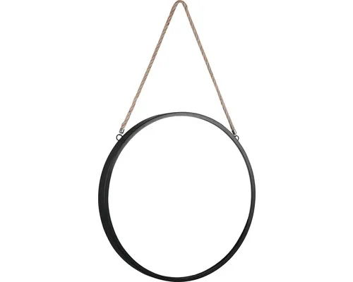Oglindă rotundă Taira cu ramă metalică neagră și sfoară pentru suspendare Ø 40 cm buc