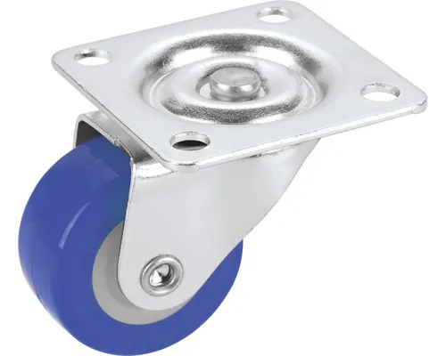 Roată pivotantă poliuretan Tarrox Ø30mm, placă fixare 40x40 mm, cu rulment, albastru buc