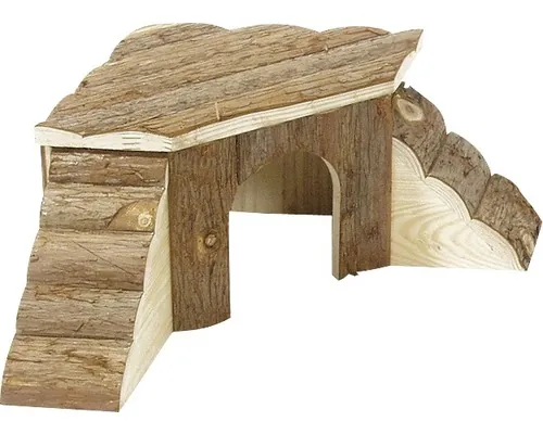 Căsuță din lemn pentru colț Karlie, cu scăriță, 48x48x21 cm, natur buc