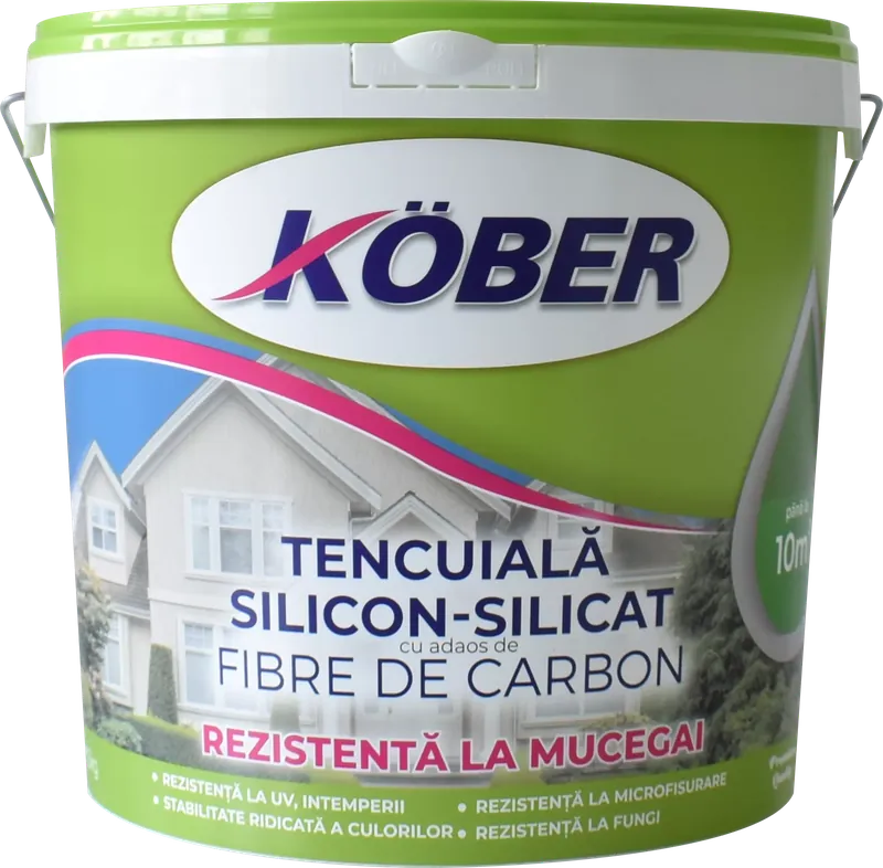 Köber Tencuiala Silicon-Silicat cu adaos de fibre de carbon, scoarta de copac Alb 25kg