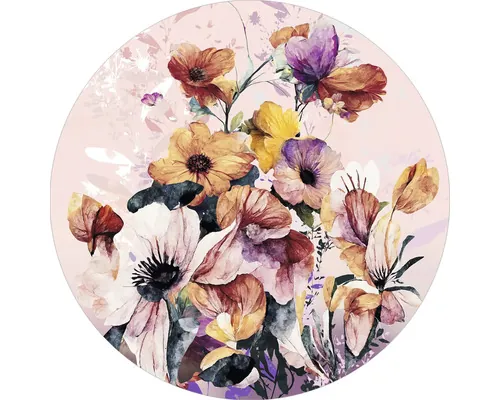 Tablou sticlă rotund Pure Living Watercolor Flowers VIII Ø 50 cm buc