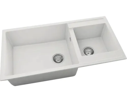 Chiuvetă bucătărie fatgranit 2 cuve FAT Avangard 235 49x95 cm fără picurător Pure White reversibilă buc