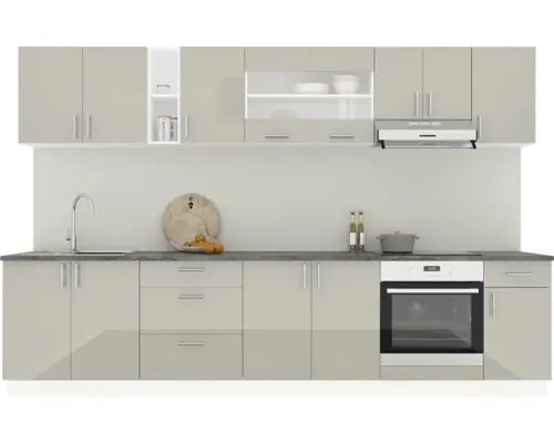 Mobilă de bucătărie Karo V28, L 320 cm, alb/gri lucios buc