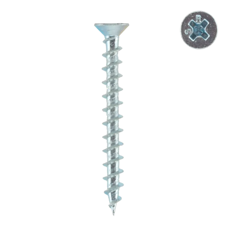 Surub pentru PVC, cu cap inecat, otel zincat alb, 4,3 x 25 mm, PH2